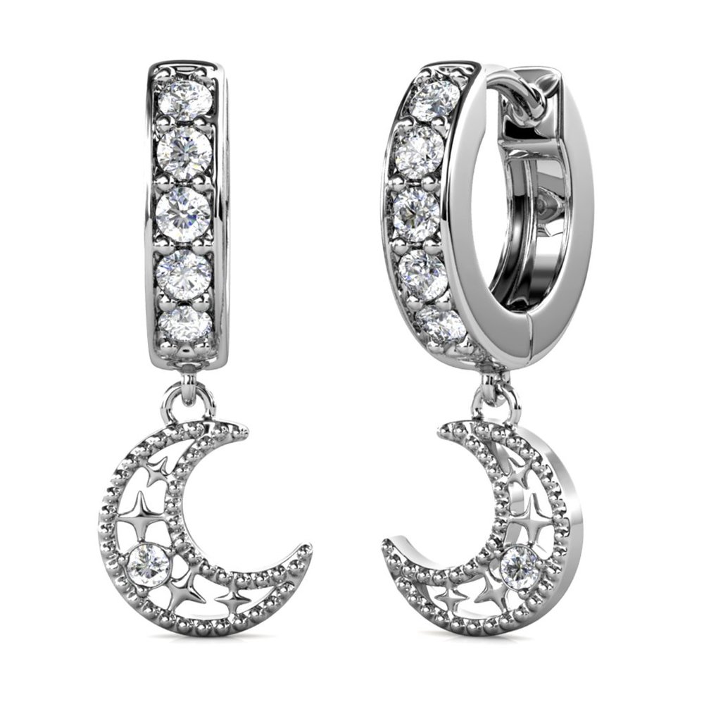 Crescent‎ Moon Huggie Hoop Pendant Earrings Australian Crystals